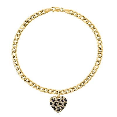 EFFY .20ctw. Diamond Heart Charm Link Bracelet 7" in 14k Yellow Gold