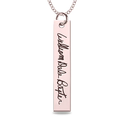 Handwriting Vertical Bar Pendant in 10k Rose Gold