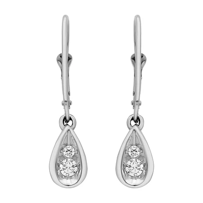 Two-Stone Pear Drop Earrings in 10k White Gold