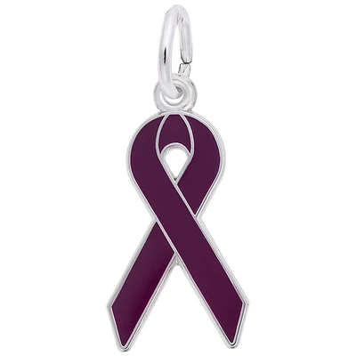 Purple Cancer Awareness Ribbon Charm in Sterling Silver