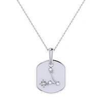 Diamond and Aquamarine Pisces Constellation Zodiac Tag Necklace in Sterling Silver