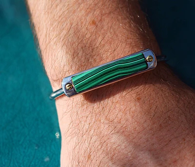 Malachite Big ID Cuff Bracelet in Sterling Silver