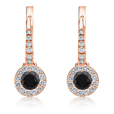 Black Diamond Halo 1/2ct. Drop Earrings in 14k Rose Gold