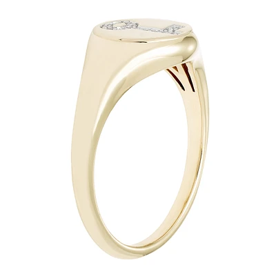 Diamond Key Signet Ring  in 14k Yellow Gold