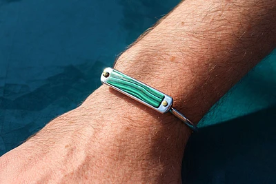 Malachite Small ID Cuff Bracelet in Sterling Silver