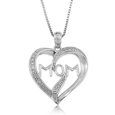 Diamond Heart 'Mom'  Pendant in Sterling Silver