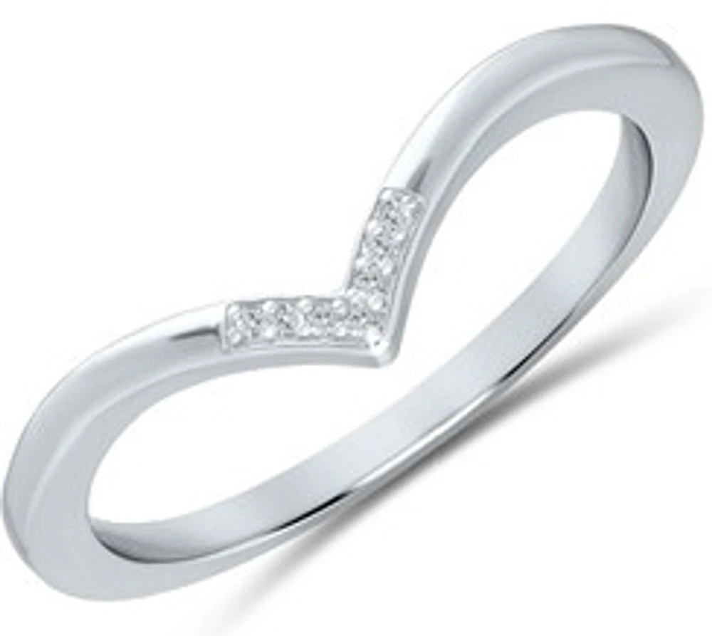 Brilliant-Cut Diamond Chevron Accent Stackable Ring in 10k White Gold