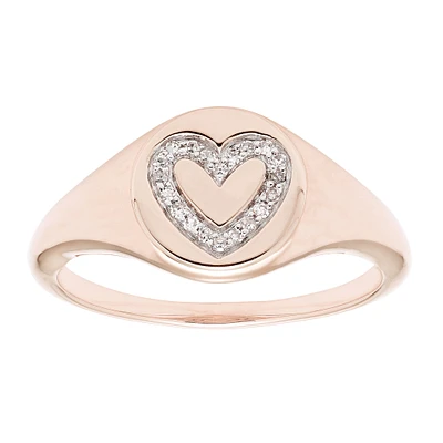 Diamond Heart Signet Ring in 14k Rose Gold