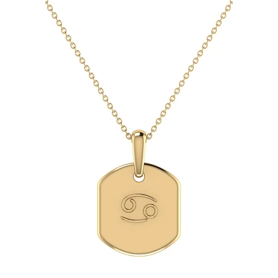 Diamond and Ruby Cancer Constellation Zodiac Tag Necklace in 14k Yellow Gold Plated Sterling Silver