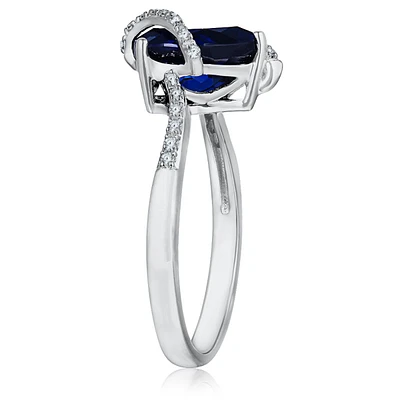 Pear Shaped Diamond Sapphire Swirl Ring in 10k White Gold