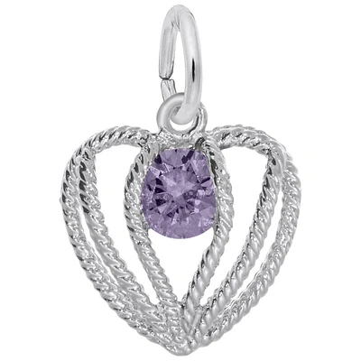 February Birthstone Held in Love Heart Charm in 14k White Gold