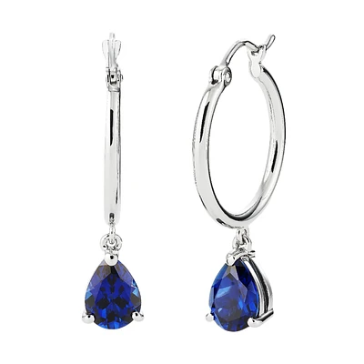 Pear-Shaped Created Blue Sapphire Hoop Earrings in Sterling Silver