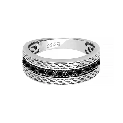 Men's Black Sapphire Twist Design Band in Sterling Silver