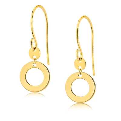 Dangle Circle Earring Fish Hook Earrings in 14K Yellow Gold