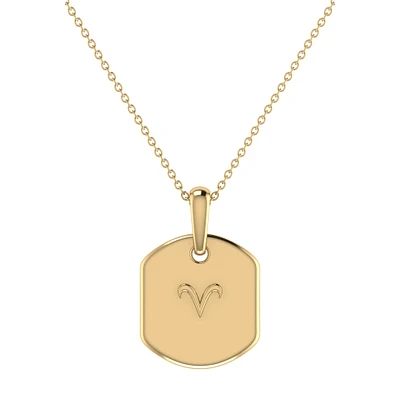 Diamond Aries Constellation Zodiac Tag Necklace in 14k Yellow Gold Plated Sterling Silver