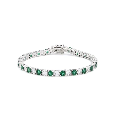Vivian, Sterling Silver Created Emerald & White Sapphire Tennis Bracelet