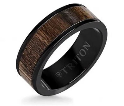 Triton Tungsten Wood Center Wedding Band