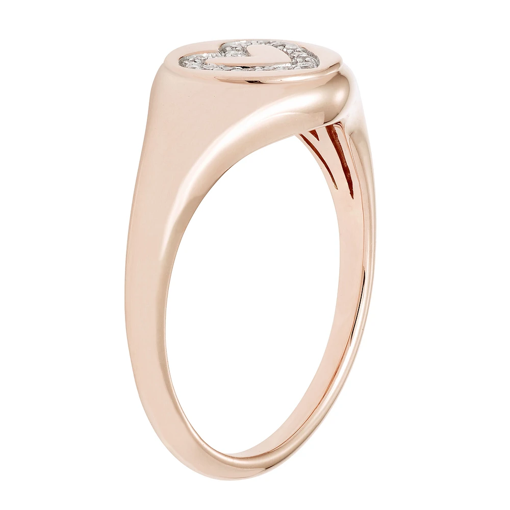 Diamond Heart Signet Ring in 14k Rose Gold