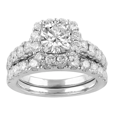 Leighton. Lab Grown Cushion-Cut 3ctw. Halo Bridal Set 14k White Gold