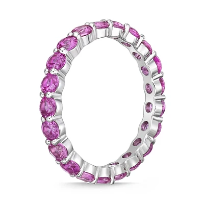 Created Pink Sapphire Eternity Band in Sterling Silver