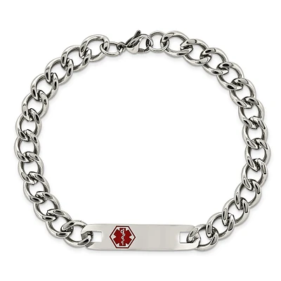 Medical Red Alert ID Bracelet in Stainless Steel 9.5in.