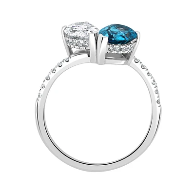 Pear-Shaped Blue Lab Grown 2.20ctw. Diamond Toi Et Moi Two-Stone Plus Engagement Ring in 14k White Gold