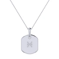 Diamond and Aquamarine Pisces Constellation Zodiac Tag Necklace in Sterling Silver