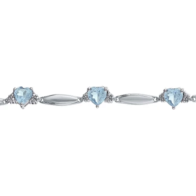 Aquamarine Heart Bracelet in Sterling Silver