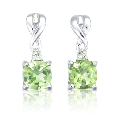 Peridot Cushion-Cut Drop Earrings in Sterling Silver