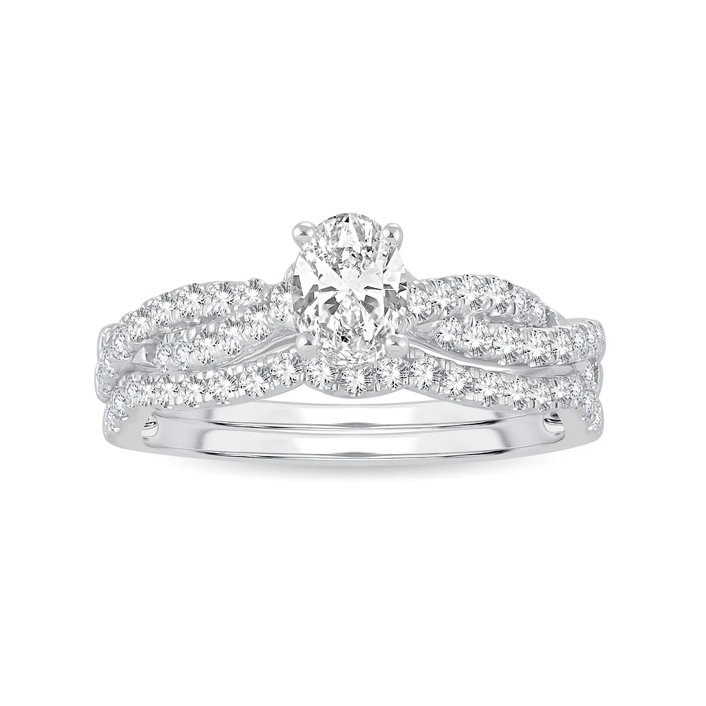 Lab Grown Oval-Cut Diamond 1ctw. Twist Bridal Set in 10k White Gold