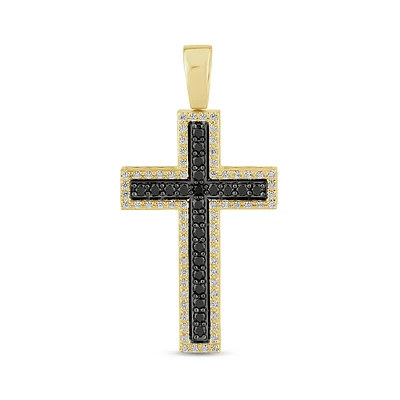 Brilliant-Cut .75ctw. Diamond Black and white Cross in 10k Yellow Gold