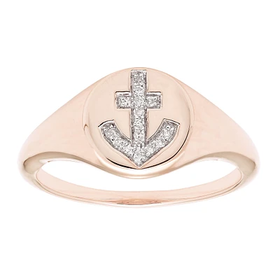 Diamond Anchor Signet Ring  in 14k Rose Gold