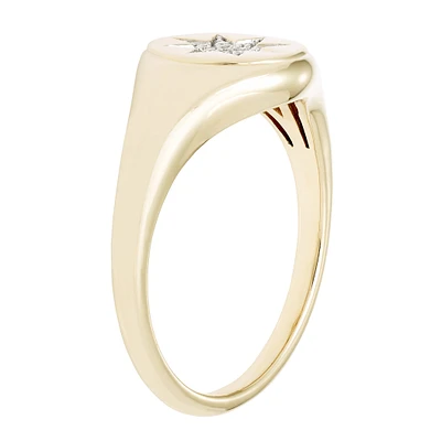 Diamond Starburst Signet Ring in 14k Yellow Gold