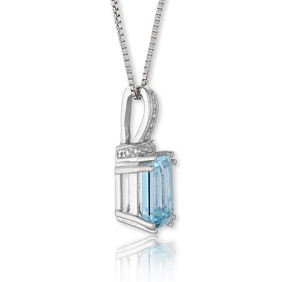 Aquamarine Emerald-Cut Diamond Pendant in Sterling Silver