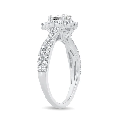 Darby. Pear-Shaped Lab Grown 1ctw. Diamond Halo Twist Engagement Ring in 10k White Gold