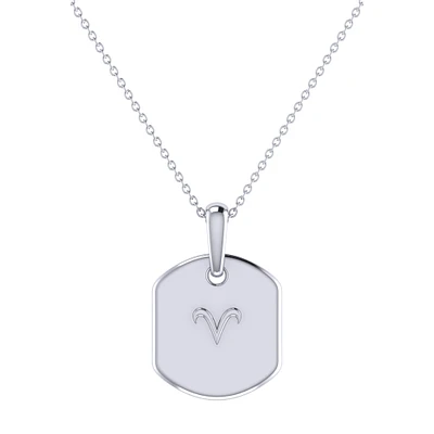 Diamond Aries Constellation Zodiac Tag Necklace in Sterling Silver