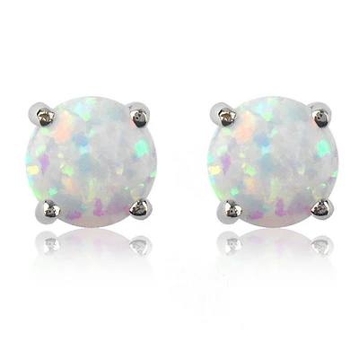 Created Opal Stud Earrings in 10k White Gold