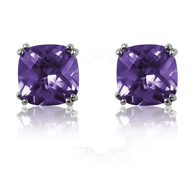 Created Alexandrite Cushion-Cut Stud Earrings in Sterling Silver