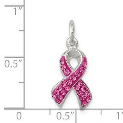 Crystal Pink Awareness Ribbon Pendant in Sterling Silver