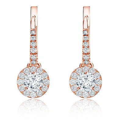 Brilliant-Cut 1/2ct. Diamond Halo Dangle Earrings in 14k Rose Gold