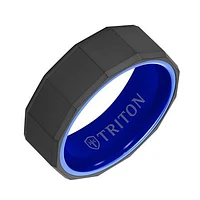 Triton RAW Black 8mm Tungsten Wedding Band with Blue Ceramic