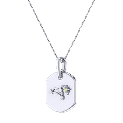 Diamond and Peridot Leo Constellation Zodiac Tag Necklace in Sterling Silver