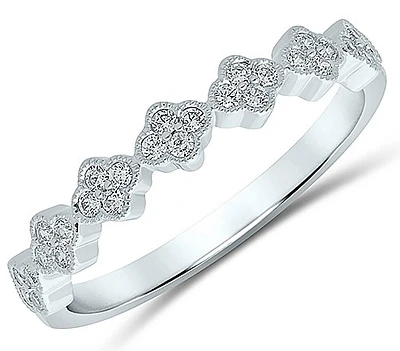 Brilliant-Cut 1/5ctw. Diamond Floral Stackable Band in 10k Gold