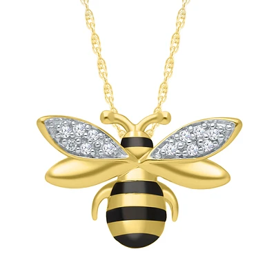 Diamond Bumble Bee Pendant in Yellow Gold Plated Sterling Silver