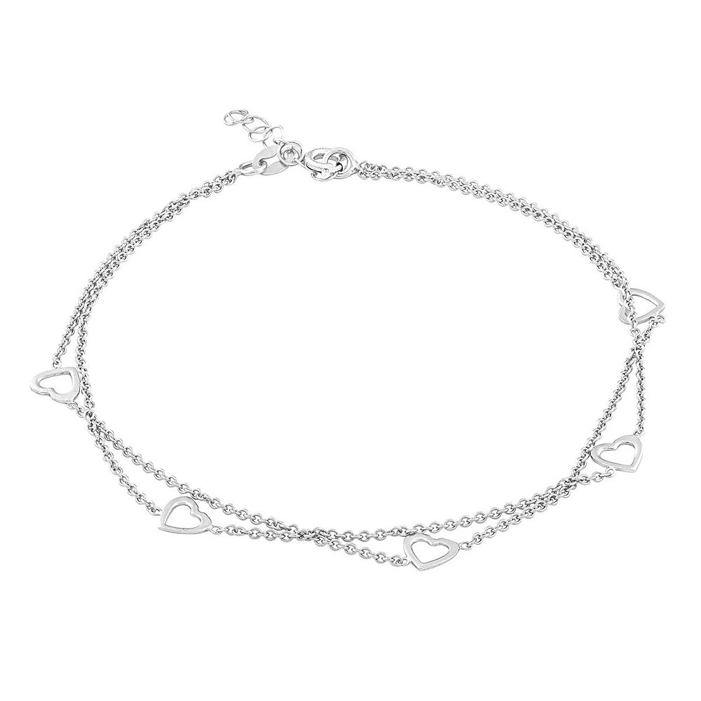 Open Hearts Double Strand Anklet in Sterling Silver