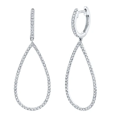 Shy Creation 0.40 ctw Diamond Teardrop Dangle Earrings in 14k White Gold