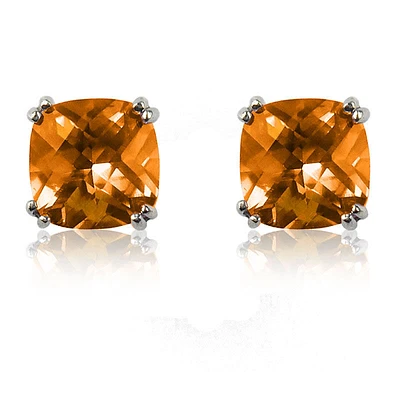 Citrine Cushion-Cut Stud Earrings in Sterling Silver