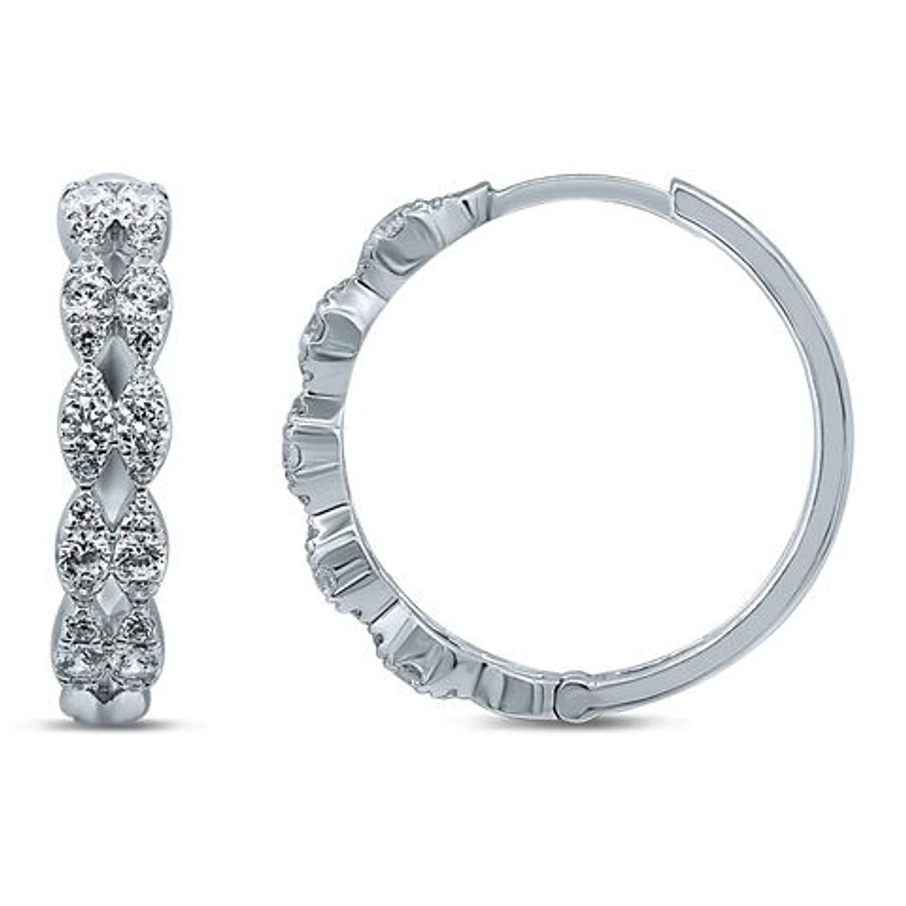 Brilliant-Cut 1ctw. Diamond 2 Row Cluster Hoop Earrings in 10k White Gold