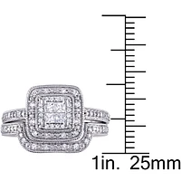 Princess-Cut 1/3ctw Diamond Quad and Round Bridal Set in Sterling Silver