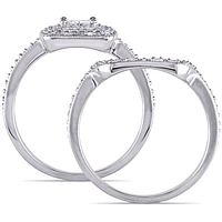 Princess-Cut 1/3ctw Diamond Quad and Round Bridal Set in Sterling Silver